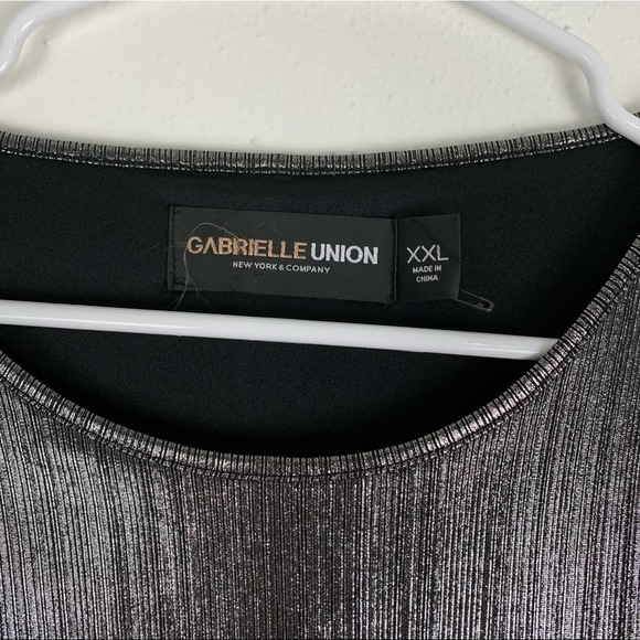 New York & Company Gabrielle Union Silver Shimmery Draped Dress - Picture 7 of 10